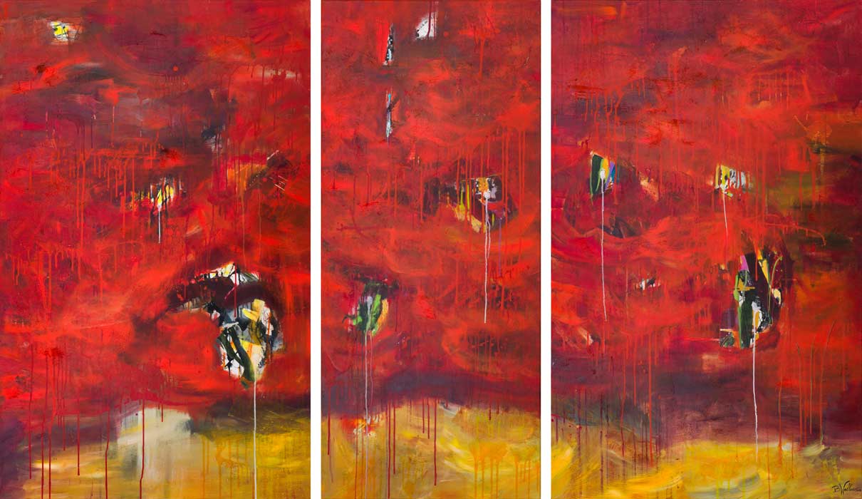 METAMORPHOSIS, mixed media on canvas, 3 parts, 160cm x 100cm, 160cm x 70cm, 160cm x 100cm