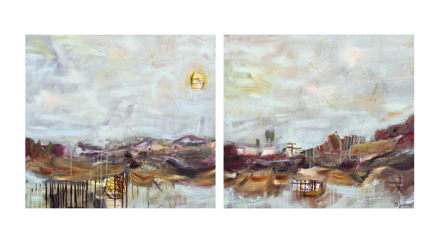 AT THE SEA, mixed media on canvas, 2 parts, 100cmx 110cm each