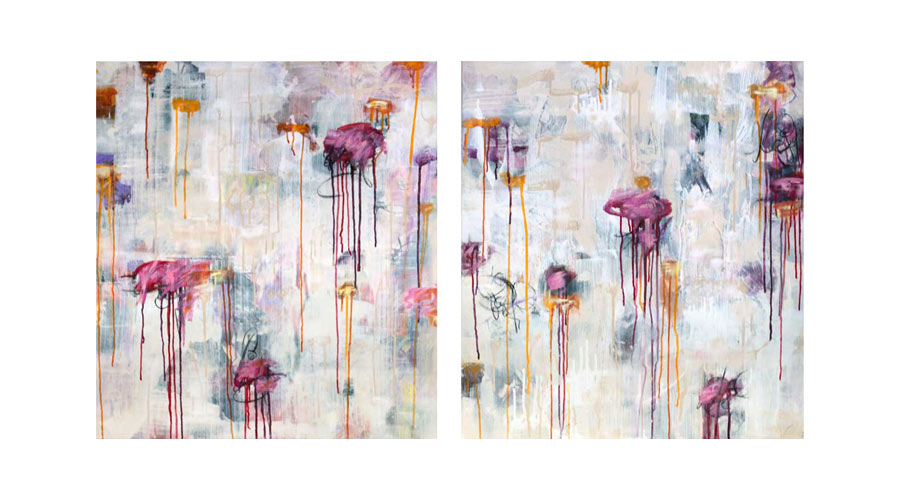 LIGHTNESS OF BEING, mixed media on jute, 2 parts, 10cm x 90cm each