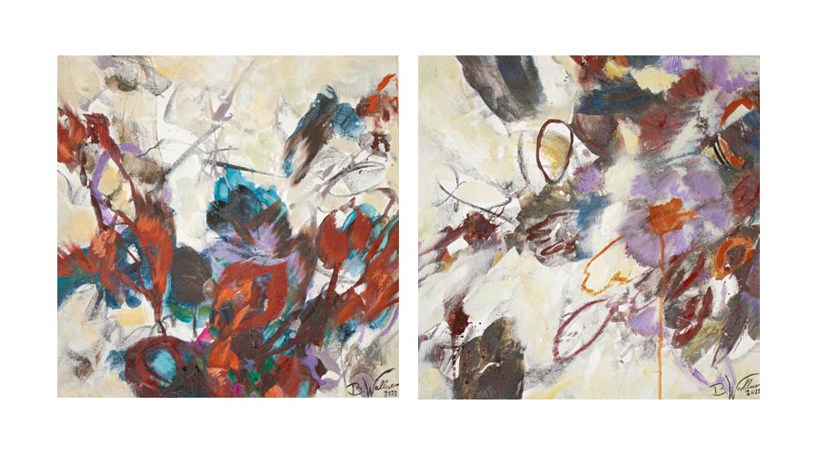 „IMPRESSIONS“ 2022, 2 parts, mixed media, on canvas, each 40cm x 40cm