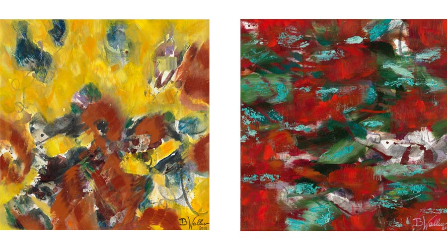  „ „INDIAN SUMMER / AFTERGLOW“ 2022, mixed media on canvas, 2 parts, 40 cm x 40 cm each