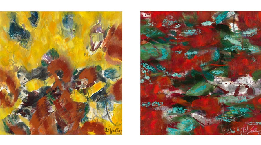  „ „INDIAN SUMMER / AFTERGLOW“ 2022, mixed media on canvas, 2 parts, each 40cm x 40cm