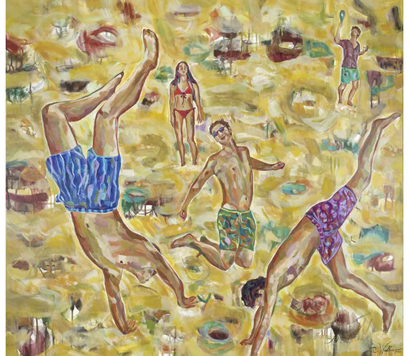 AT THE BEACH, Mischtechnik auf Leinen, 100cm x 110cm