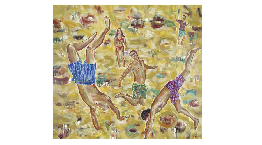 AT THE BEACH, Mischtechnik auf Leinen, 100cm x 110cm